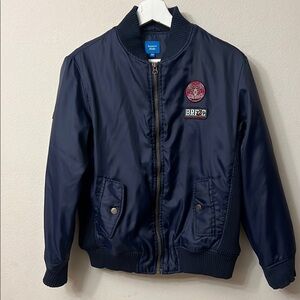 Kids Blue Puffer Jacket with Ribbed Collar and Full-Length Zipper